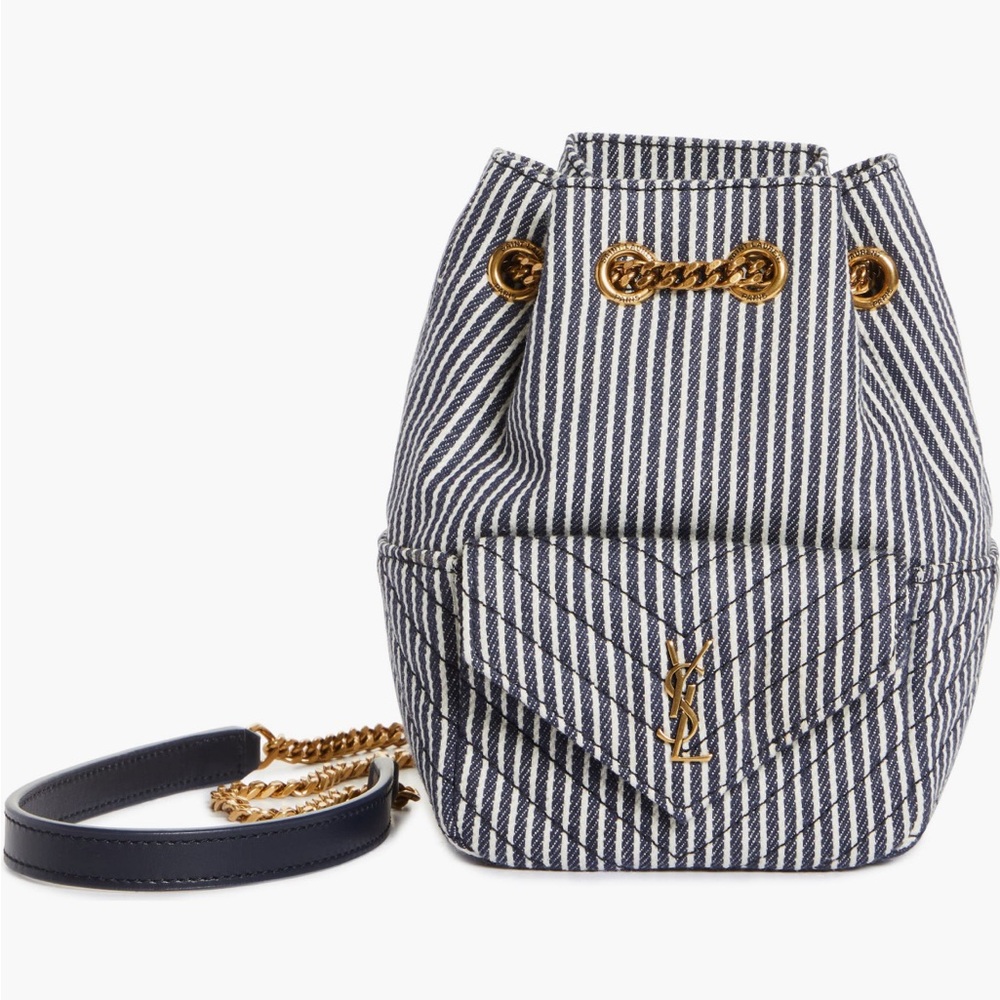 Saint Laurent Mini Joe Sailstripe Canvas Bucket Bag
